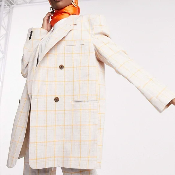 NWT ASOS DESIGN Dad Suit Blazer in Orange Check – UK 8 / US 4 - Picture 1 of 11